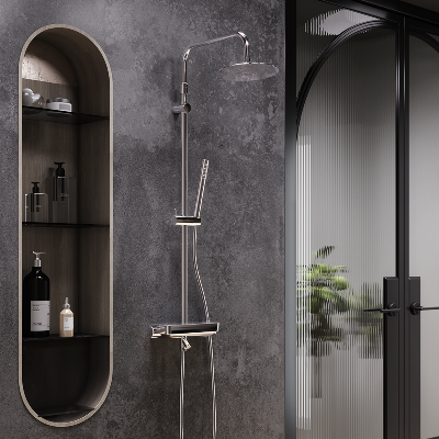 Душевая система Damixa Scandinavian Pure 936760000 стойка с тропическим душем, термостатом, смесителем, изливом, хром