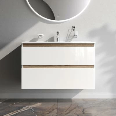 Тумба с раковиной и смесителем 100 AM.PM X-Joy M85AFHX1002WG подвесная белый глянец