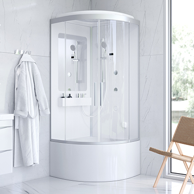 Душевая кабина 90x90 AM.PM Like W80C-020A-090MTA с гидромассажем и паровой баней, профиль хром, высокий поддон
