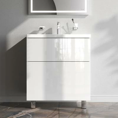 Тумба с раковиной и смесителем 75 AM.PM Gem M90FSX07522WG32 напольная на ножках белый глянец