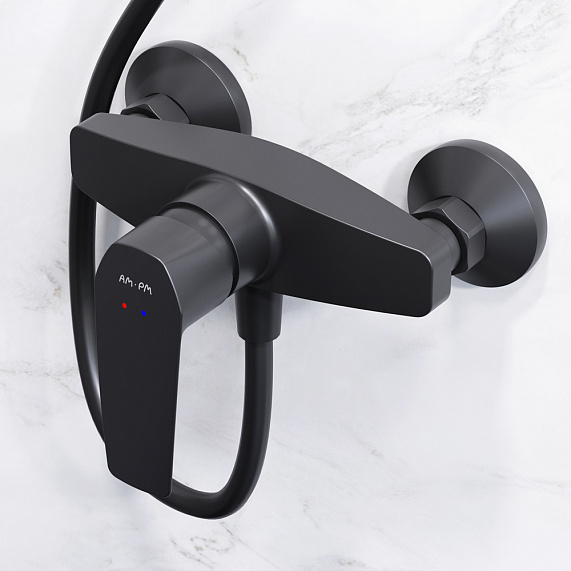 Душевая система AM.PM Gem F42890A24 стойка с тропическим душем, черная матовая + смеситель для душа, черный матовый-2