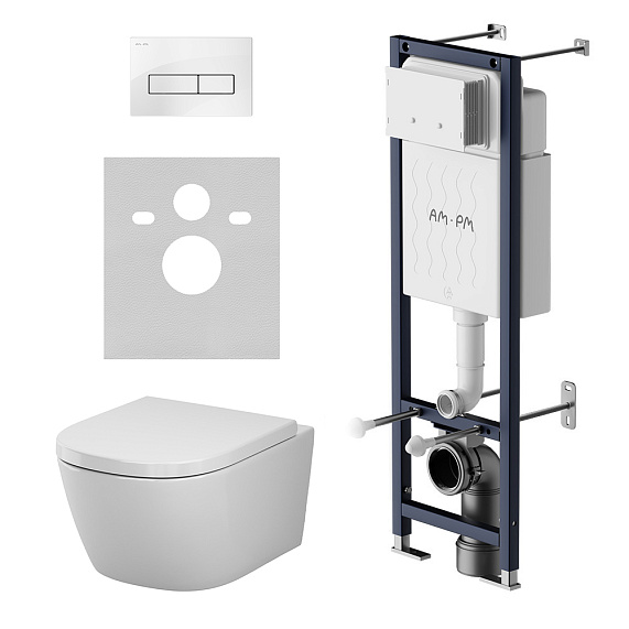 Унитаз подвесной с инсталляцией AM.PM Libre IS110301.601900 сиденьем микролифт, белой механ. клавишей