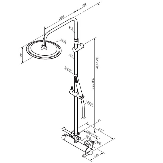 Душевая система Damixa Scandinavian Pure 936710300 стойка с тропическим душем, смесителем, черная матовая-4