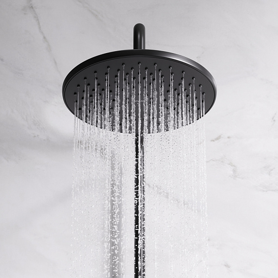 Душевая система AM.PM Gem F42890A14 стойка с тропическим душем, черная матовая + смеситель для ванны, черный матовый-3