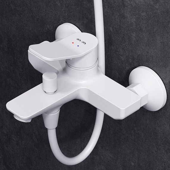 Душевая система AM.PM X-Joy F43885A14 стойка с тропическим душем, белая матовая + смеситель для ванны, белый матовый-2