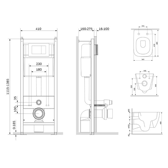 Унитаз подвесной с инсталляцией Damixa Titan DX78.IS10151.1700 безободковый, сиденьем микролифт, механ. клавишей, белый