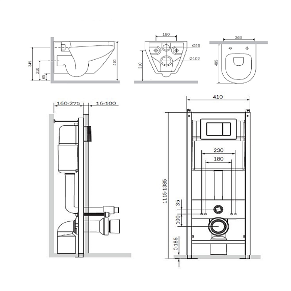 Унитаз подвесной безободковый с инсталляцией AM.PM Spirit 2.0 IS301.701700 сиденьем микролифт, белой механ. клавишей-3