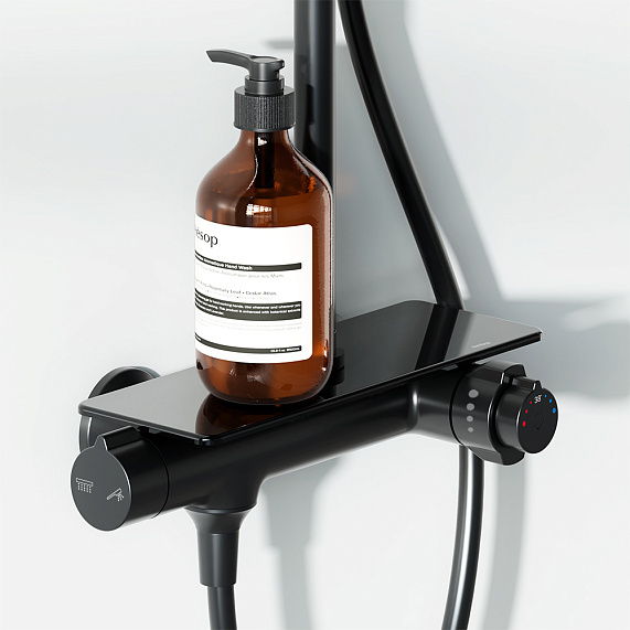 Душевая система Damixa Jupiter 977750300 стойка с тропическим душем, термостатом, смесителем, черная матовая-3