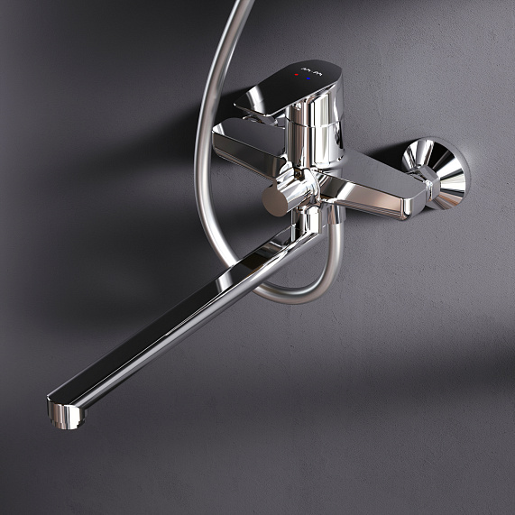 Душевая система AM.PM Gem F40890A94 стойка с тропическим душем, хром + смеситель для ванны с длинным изливом, хром-2