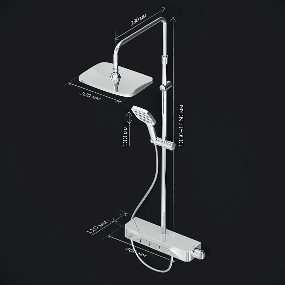 Душевая система AM.PM Func F078F200 стойка с тропическим душем, термостатом, смесителем, хром-9