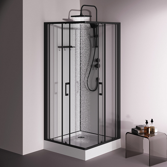 Душевая кабина 90x90 AM.PM Above W9XC-403-9090BT профиль черный матовый, низкий поддон-2