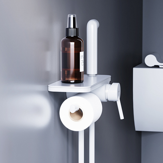 Гигиенический душ со смесителем Damixa Jupiter 773500200 белый встраиваемый, полка, шланг 1200, держатель туалетной бумаги-2