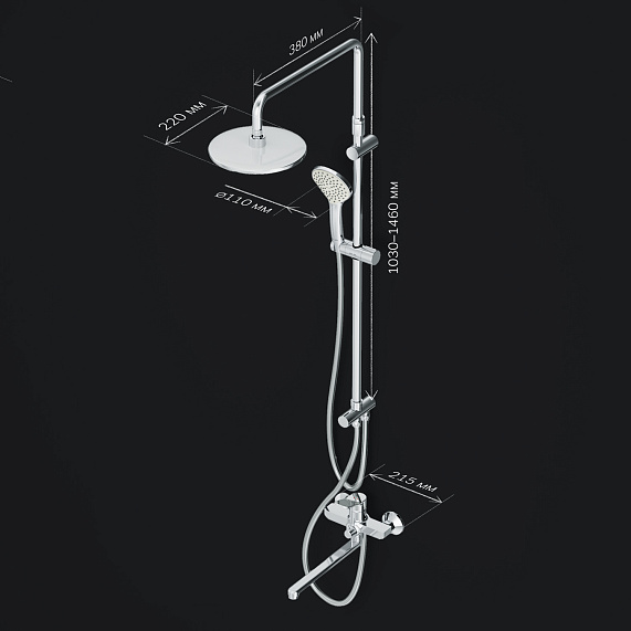 Душевая система AM.PM X-Joy F40885A94 стойка с тропическим душем, хром + смеситель для ванны с длинным изливом, хром-8