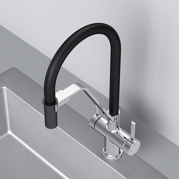 Смеситель для кухни AM.PM Func F8F07802 высокий, хром, с каналом для питьевой воды и гибким черным изливом-9