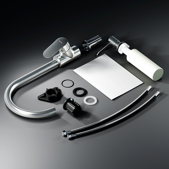 Смеситель для кухни AM.PM Like F8007T11 высокий с каналом питьевой воды, сатин + дозатор моющего средства-8