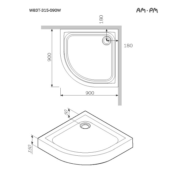 Поддон душевой 90x90 AM.PM Like W83T-315-090W белый