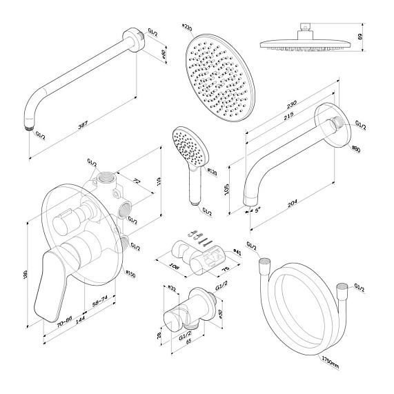 Встраиваемая душевая система AM.PM X-Joy FB85A3RH32 черный: тропический верхний душ, излив с душевой лейкой-12