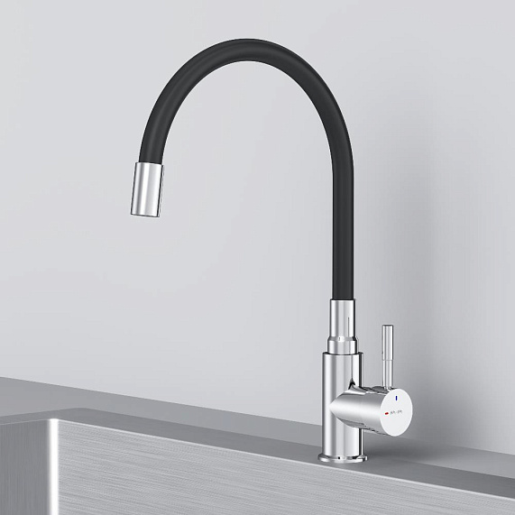 Смеситель для кухни AM.PM X-Joy S F85B07602 высокий, хром, с черным гибким изливом-6