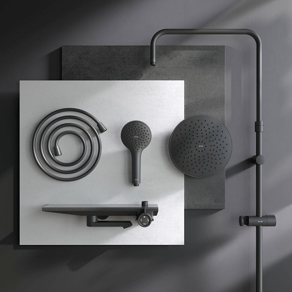 Душевая система AM.PM Gem F0790722 стойка с тропическим душем, смесителем, изливом, черный-7