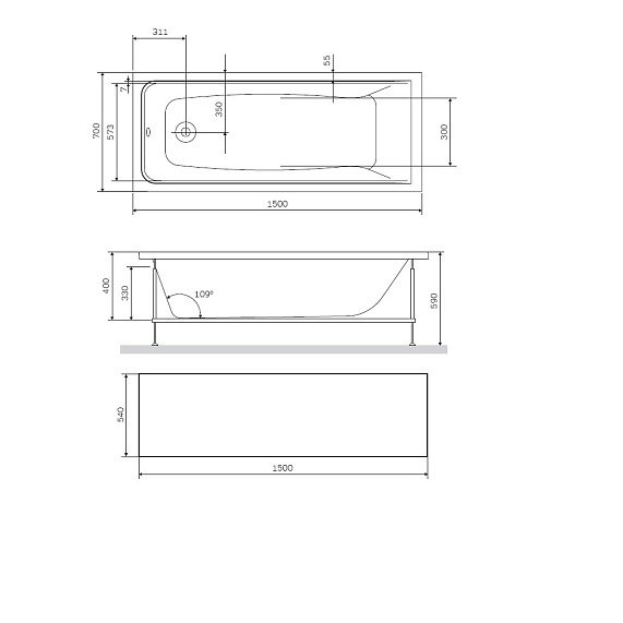 Фронтальная панель 150 AM.PM Gem W90A-150-070B-P черная-1