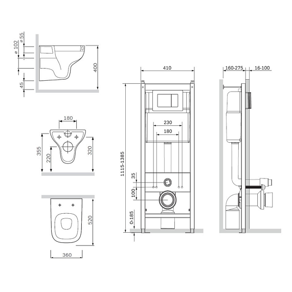 Унитаз подвесной безободковый с инсталляцией AM.PM Like IS3801700 сиденьем микролифт, хром механ. клавишей-6