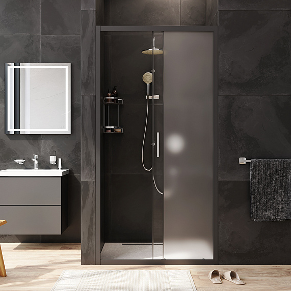 Душевая перегородка с дверью 100x195 AM.PM Gem W90G-100-1-195BM матовое стекло, профиль черный матовый-2