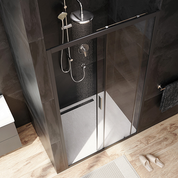 Душевая перегородка с дверью 110x195 AM.PM Gem W90G-110-1-195BT прозрачное стекло, профиль черный матовый-2