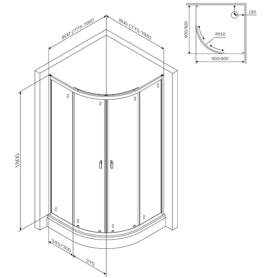 Душевой уголок с поддоном 80x80 AM.PM X-Joy W88G-205-080MT64 профиль серебристый