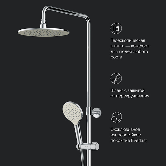 Душевая система AM.PM Like F0780564 стойка с тропическим душем, термостатом, смесителем, изливом, хром-8