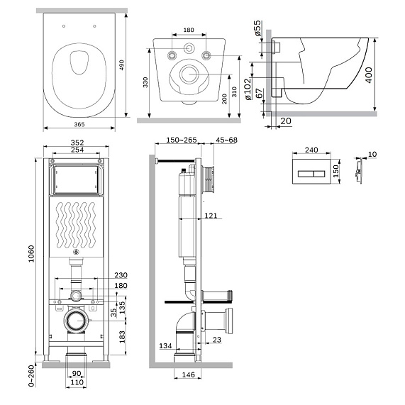 Унитаз подвесной с инсталляцией AM.PM Libre IS110338.601900 сиденьем микролифт, черной механ. клавишей-1