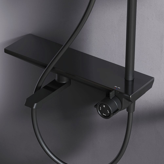 Душевая система AM.PM Gem F0790722 стойка с тропическим душем, смесителем, изливом, черный-2