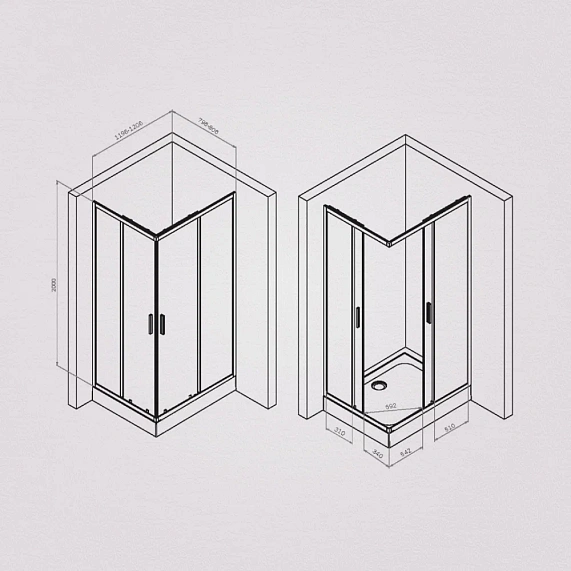 Душевое ограждение без поддона 80x120 AM.PM Gem S W93G-404-120280-BT профиль черный матовый-6