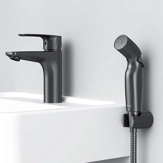 Смеситель для раковины (умывальника) AM.PM Gem F90A03022 c гигиеническим душем, черный-3