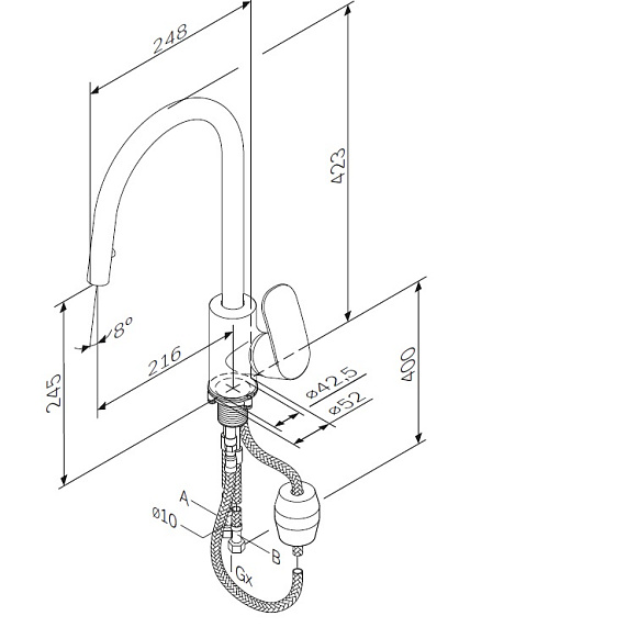 Смеситель для кухни AM.PM Like F8012000 высокий с выдвижным изливом, хром-10