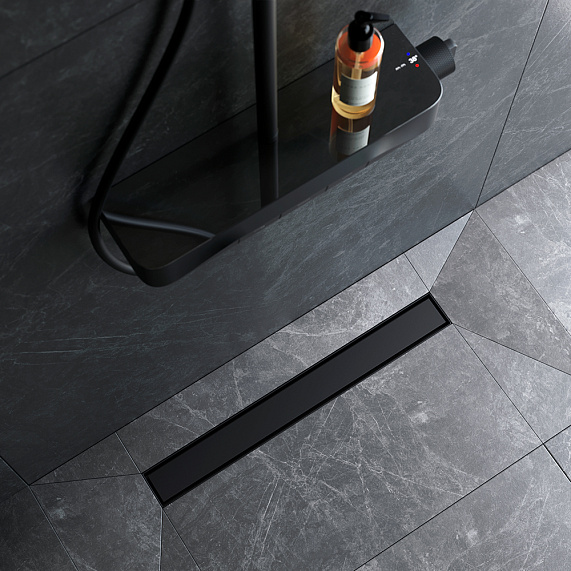 Душевой трап (лоток) 60 AM.PM MasterFlow W01SC-U11-060-04BM комбинированный затвор с черной матовой решеткой под плитку-3