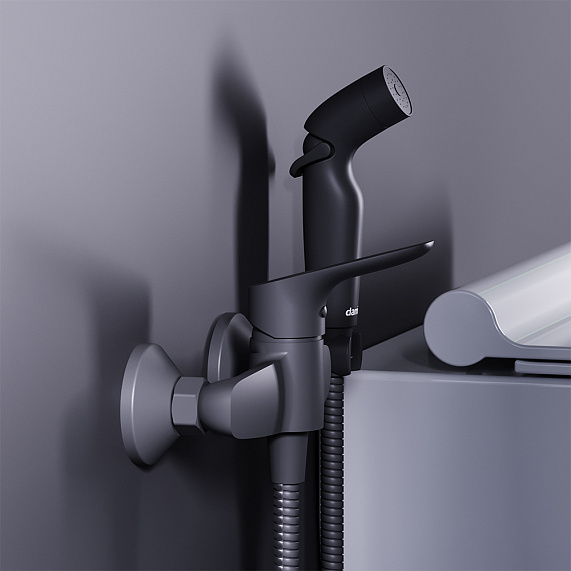 Гигиенический душ со смесителем Damixa Jupiter 778000300 черный встраиваемый, шланг 1500, держатель-2