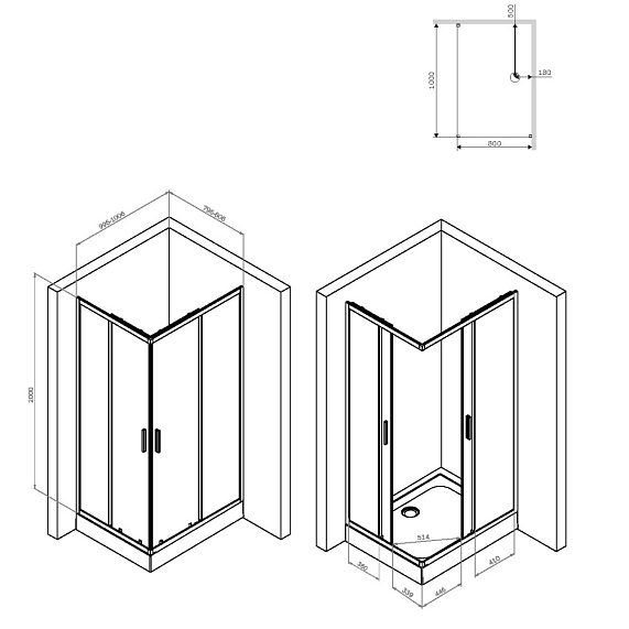 Душевое ограждение без поддона 100x80 AM.PM Gem S W93G-404-100280-BT профиль черный матовый-9
