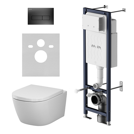 Унитаз подвесной с инсталляцией AM.PM Libre IS110138.601900 сиденьем микролифт, черной механ. клавишей