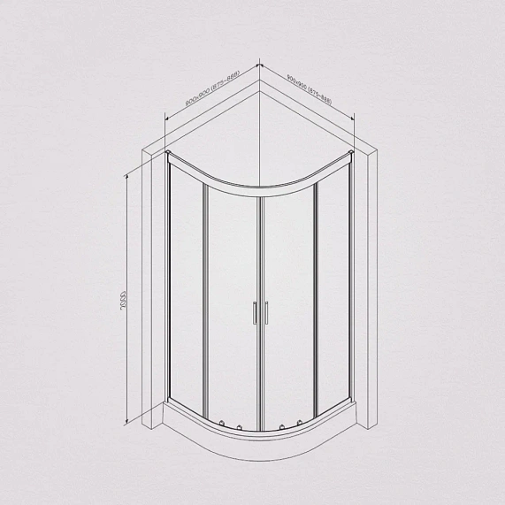 Душевое ограждение без поддона 90x90 AM.PM Gem W90G-401-090BT профиль чёрный матовый-6