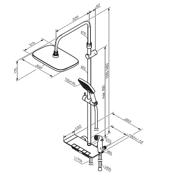 Душевая система Damixa Gala 953770000 стойка с тропическим душем, термостатом, смесителем, хром-6