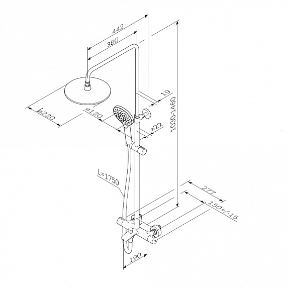 Душевая система AM.PM Like F0780522 стойка с тропическим душем, термостатом, смесителем, изливом, черная матовая-12