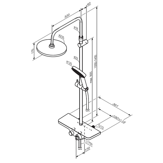 Душевая система Damixa Apollo 947760000 стойка с тропическим душем, термостатом, смесителем, хром-5