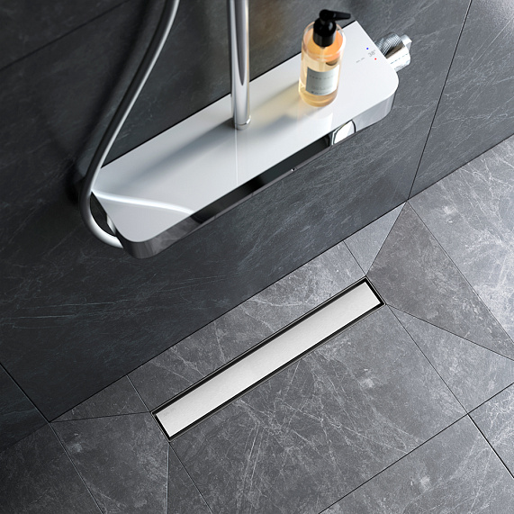 Душевой трап (лоток) 50 AM.PM MasterFlow W01SC-U11-050-04SB комбинированный затвор со стальной матовой решеткой под плитку-3