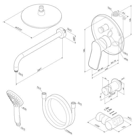 Встраиваемая душевая система AM.PM X-Joy FB85A1RH02 черная: тропический верхний душ, ручной душ-6