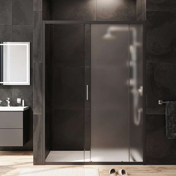 Душевая перегородка с дверью 140x195 AM.PM Gem W90G-140-1-195BM матовое стекло, профиль черный матовый-2