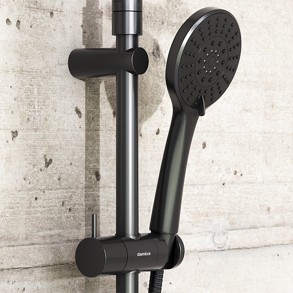 Душевая система Damixa Jupiter 977730300 стойка с тропическим душем, смесителем, изливом, черная матовая-2