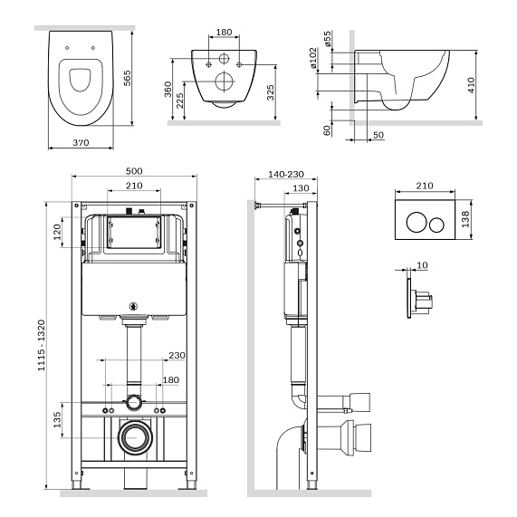 Унитаз подвесной безободковый с инсталляцией AM.PM Awe IS49001.111700 сиденьем микролифт, белой пневм. клавишей-10