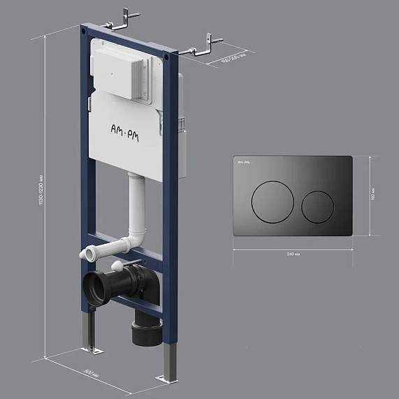 Инсталляция для подвесного унитаза AM.PM PrimeFit I012709.0138 с механ. клавишей L черный матовый-9