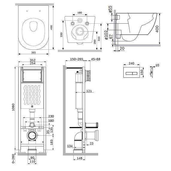 Унитаз подвесной с инсталляцией AM.PM Libre IS110351.601900 сиденьем микролифт, хром механ. клавишей-1