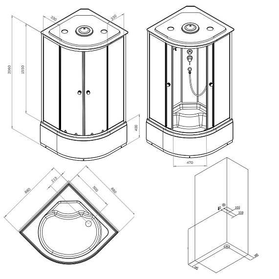 Душевая кабина 90x90 AM.PM X-Joy W94C-401A-090MT профиль серебристый, высокий поддон-3